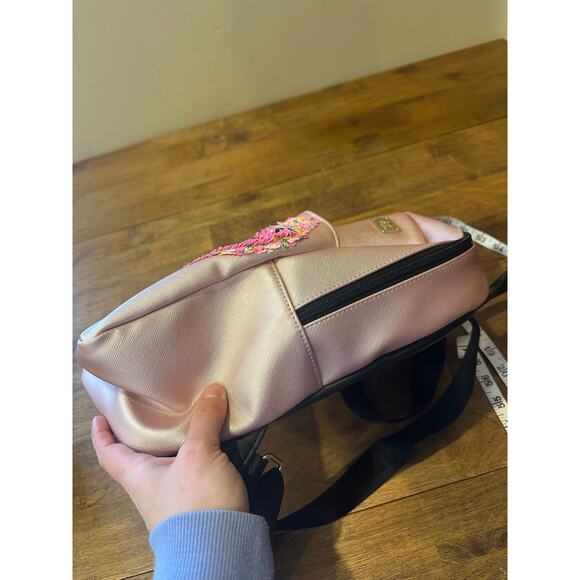 BETSEY JOHNSON SILVER Metallic LOVE BLACK BACKPACK BAG Pink - Picture 10 of 12